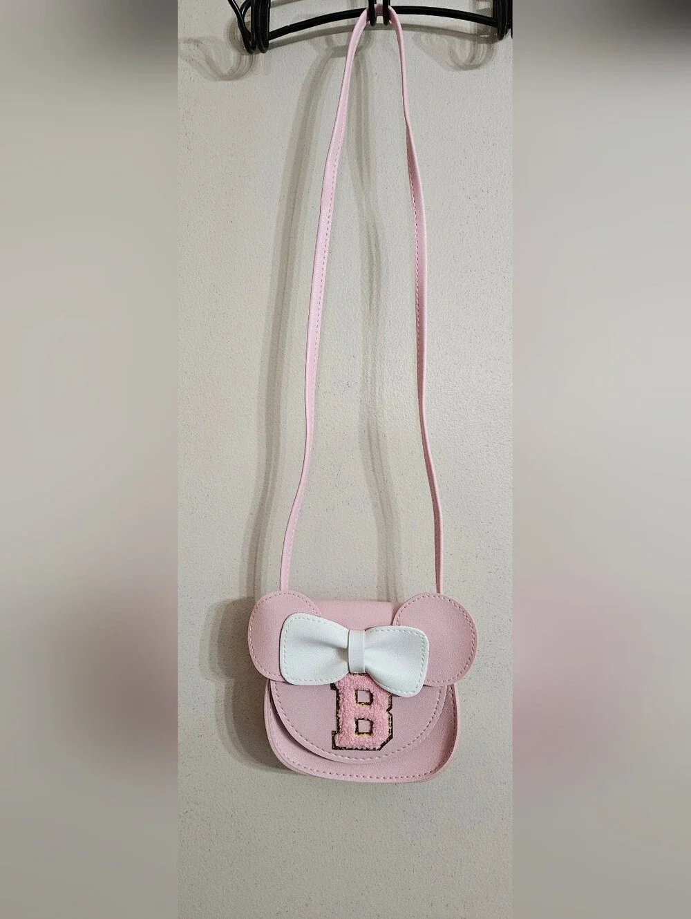 Pink Bow Accent Small Crossbody Bag with Letter B